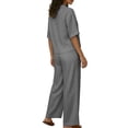 thumbnail image 4 of hoksml Women's 2 Piece Outfit Collared Neck Short Sleeve Top and Wide Leg Pants Cotton Linen Blend Casual Set, 4 of 8