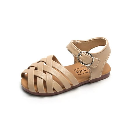 

SIMANLAN Girl s Dress Sandal Strappy Flat Sandals Beach Summer Shoe Kids Non-slip Flats Girls Closed Toe Shoes Pink 9C