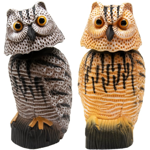 Galashield Owl Decoy to Scare Birds Away Scarecrow Fake Owl with Rotating Head 12 inch Tall (Set of 2)