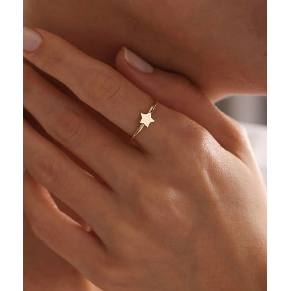 Jewelerix Star Ring for Women, 14K Gold Vermeil Minimalist Dainty Star Band, Simple Stackable Promise Ring, Everyday Cute Jewelry Gift