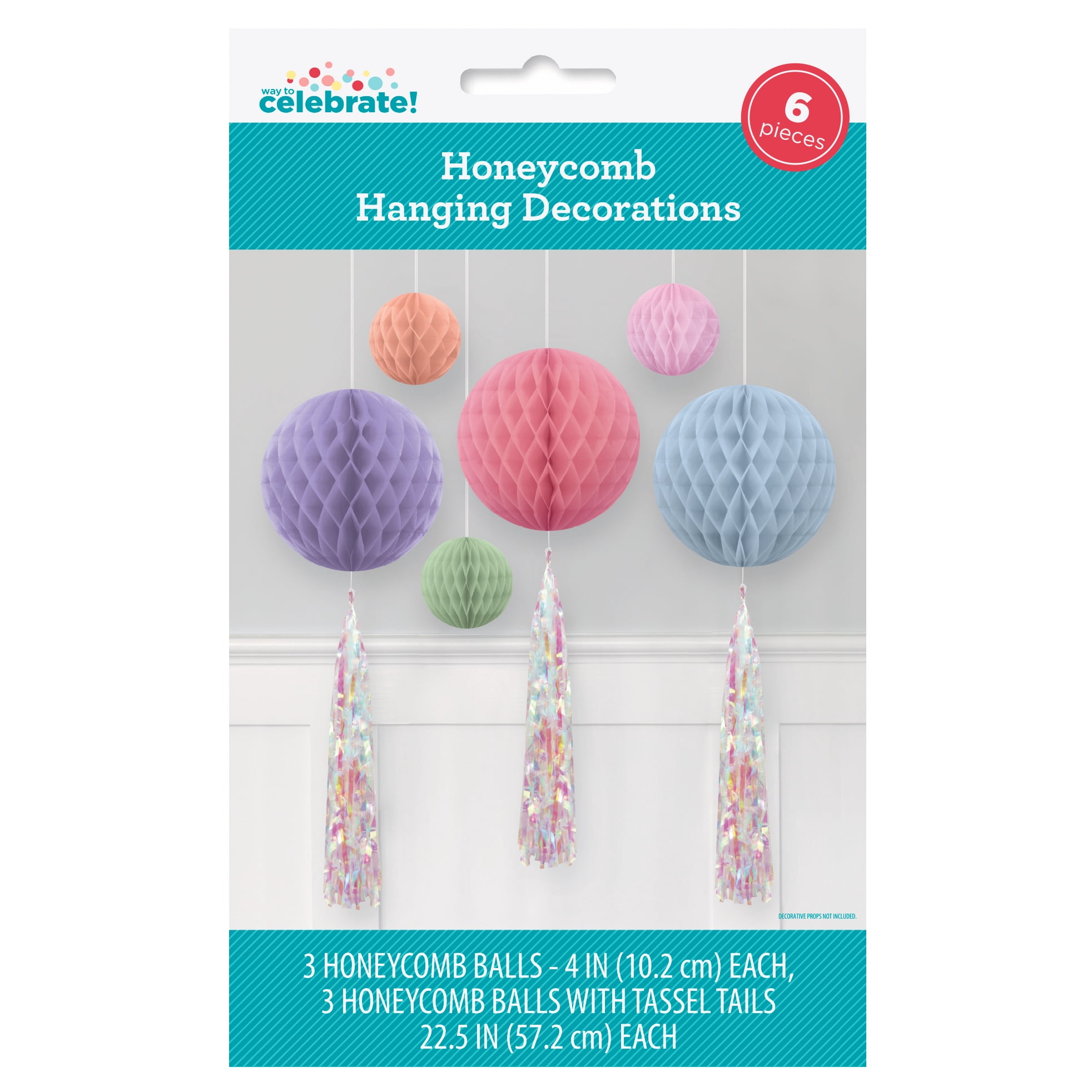 Multicolor Pastel Honeycomb Hanging Decorations, 6 Pieces, by Way To Celebrate