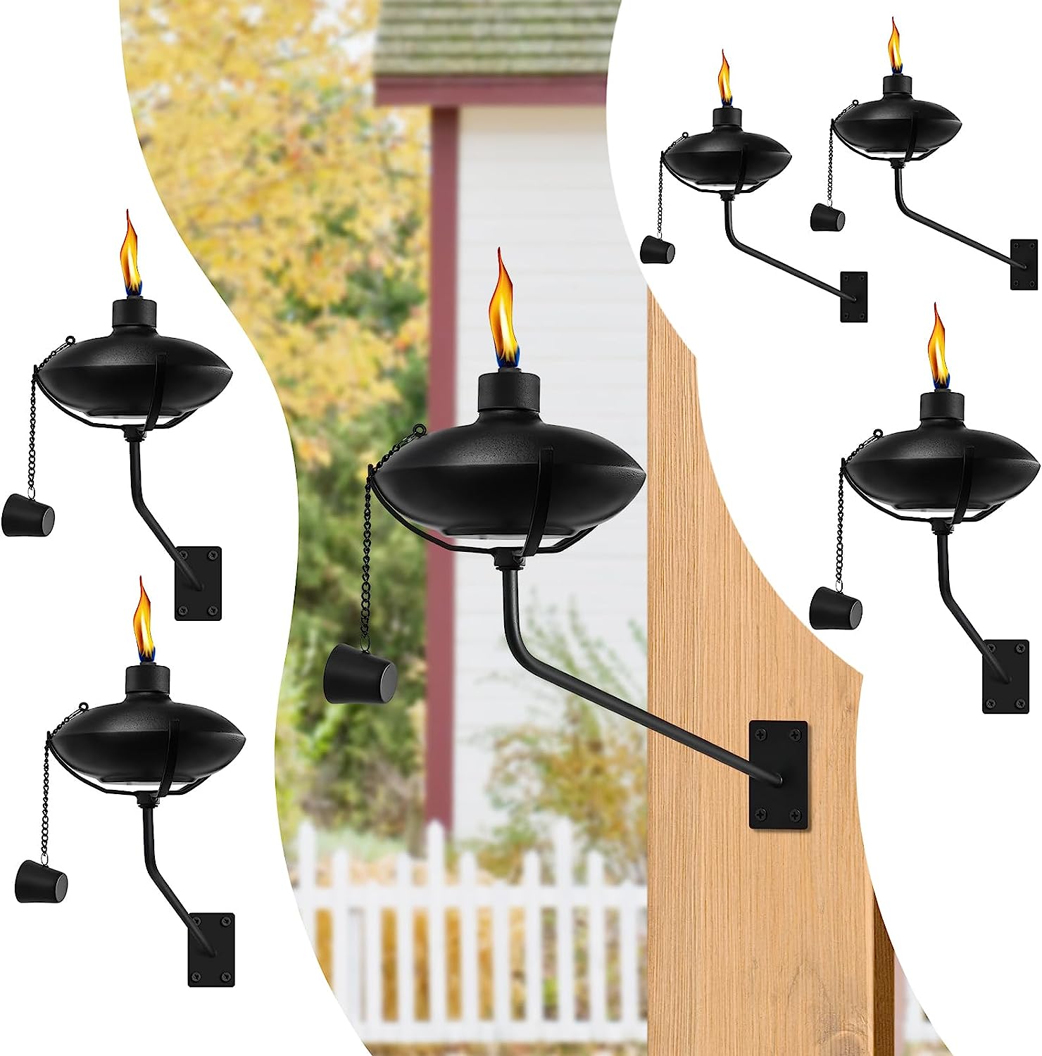 BOTUI Wall Mounted Citronella Torches Set of 6, 16 oz Garden Torches