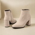thumbnail image 6 of Puntoco Women's Block Chunky Heel Boots Pointed Toe Slip-on Ankle Boot with Zipper Shoes Beige 7, 6 of 8