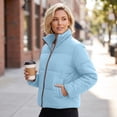 thumbnail image 4 of Edvintorg Womens Puffer Jacket Plus Size Collared Cropped Quilted Coat Long Sleeve Zip up Padded Outerwear with Pocket Women's Clothes Blue S-3XL, 4 of 8