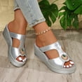 thumbnail image 6 of Xucatan Women's Rhinestone Wedge Sandals, Metallic Faux Leather Open Toe Mules, Glamorous Plus Size Slip On Shoes for Evening Events Gift, 6 of 8