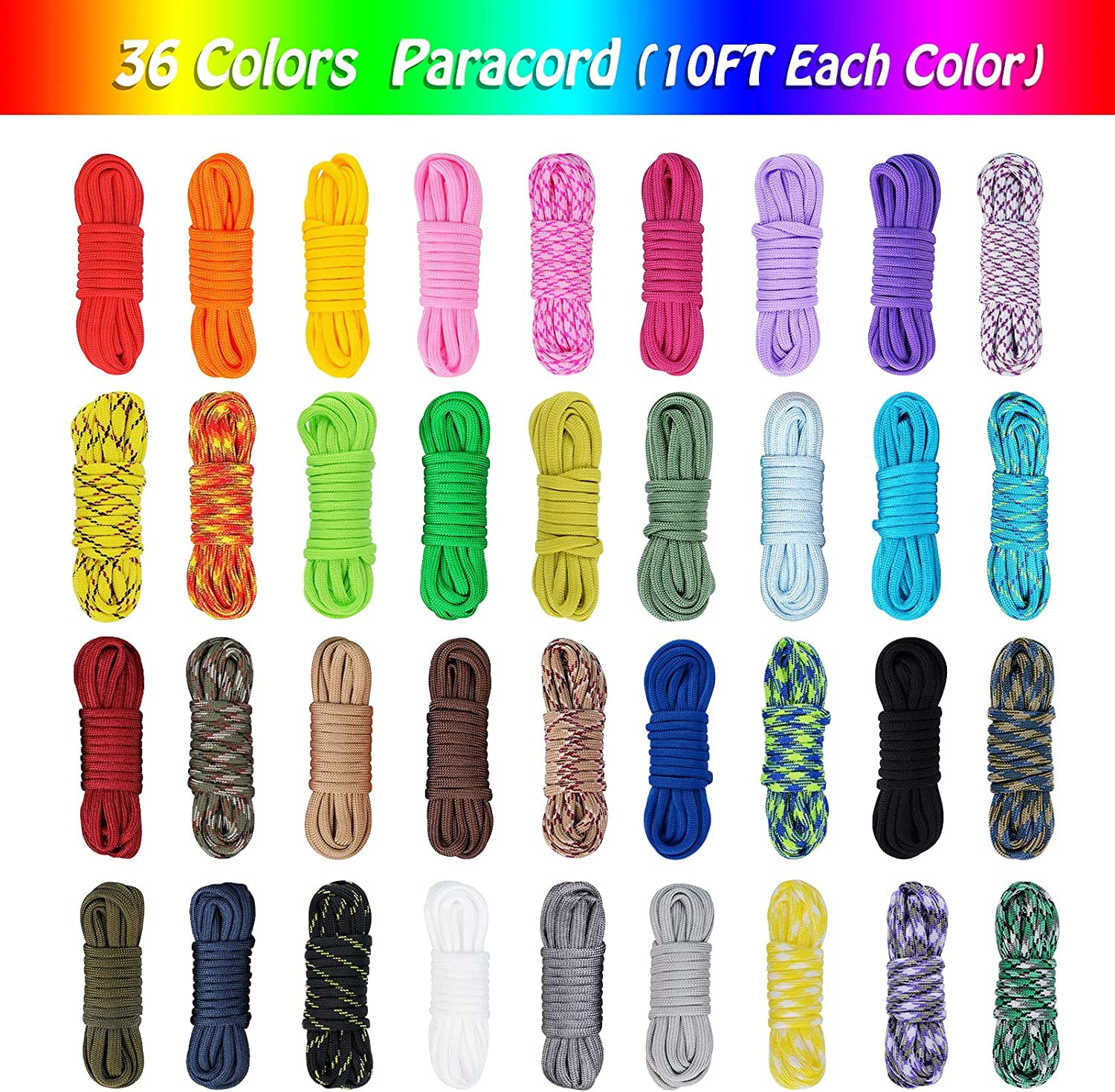 MONOBIN Kit combinato Paracord 550 in 36 colori, 3 m, kit per la creazione di braccialetti in paracord, corda Paracord multifunzione con istruzioni per realizzare cordino, collare per cani, idea
