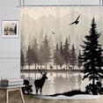thumbnail image 2 of Misty Shower Curtain 72Wx72H Inch Rustic Foggy Mountain Landscape Deer Tree Black Woodland Lake Scenery Farmhouse Nature Mens Bathroom Decor Fabric Polyester Waterproof 12 Pack Hooks, 2 of 6
