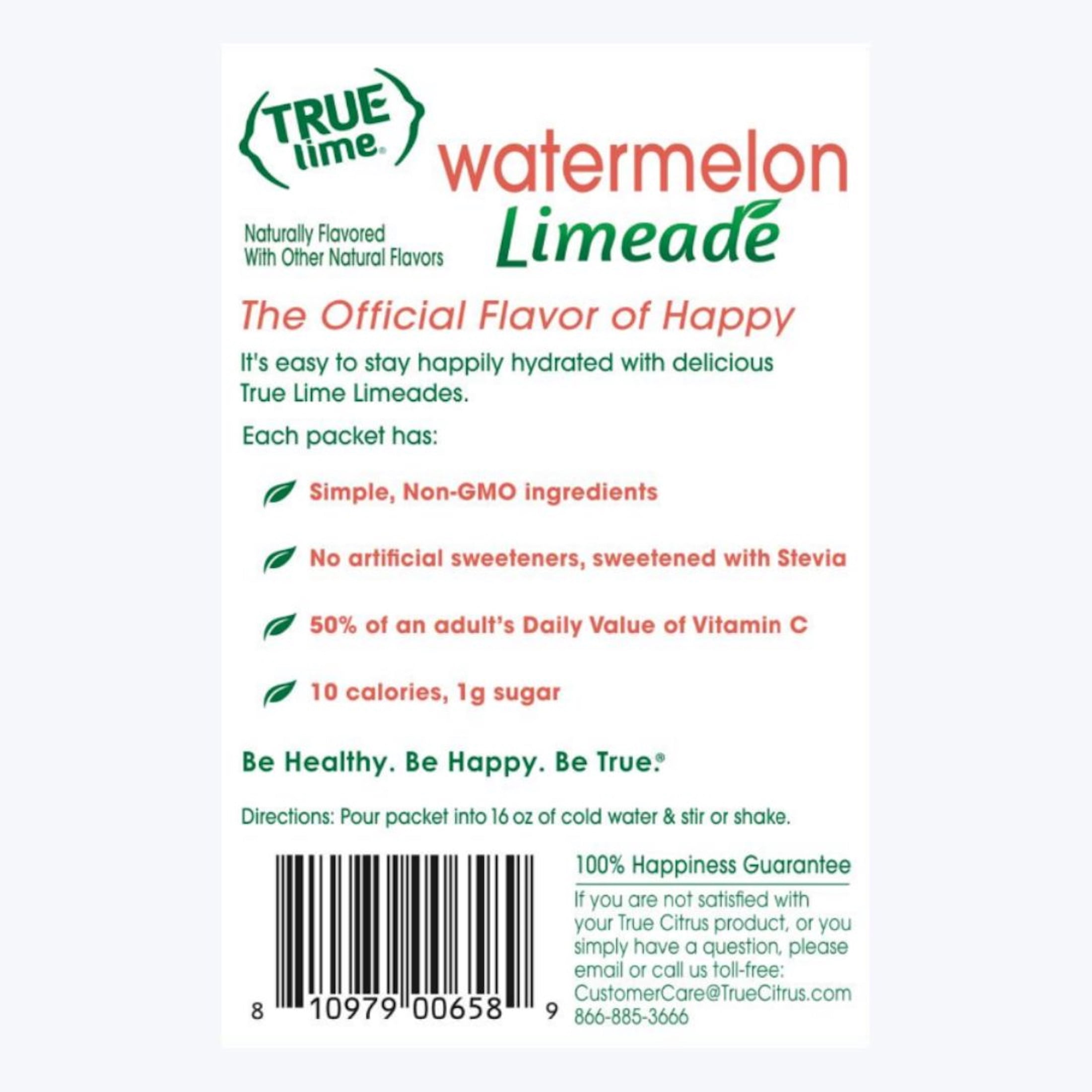 True Lime Watermelon Limeade Drink Mix Powder, No Artificial Sweeteners, 1.06 oz.Packet, 10 Count Box