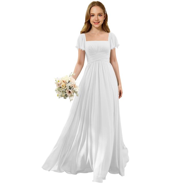 Vestido de chifón blanco Augday Flower Girl para invitada a la boda, talla 14