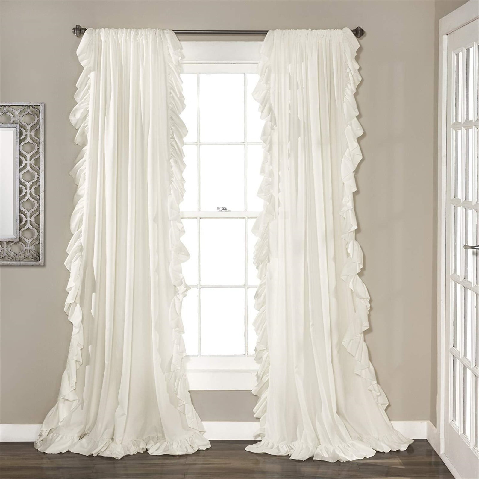 2 Curtains Shabby Chic Modern Farmhouse Solid Color With Cascading Ruffle Border Pocket Light Filtering Window Curtain Panel White Curtain