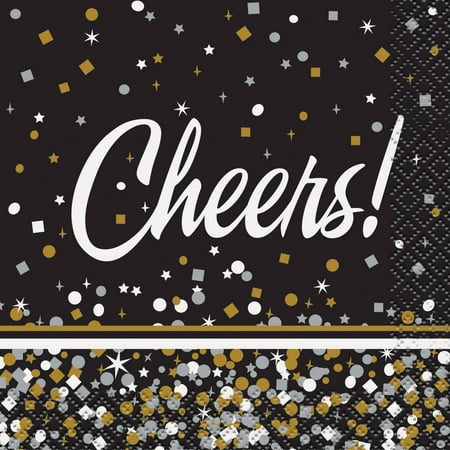 - Black & Gold Confetti Cheers Cocktail Napkins, 16ct