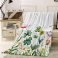 thumbnail image 4 of Throw Blanket Fleece Throw Blanket 50x80in, St Patrick's Day Pastoral Garden Soft Lightweight Bed Blankets Green Clovers Flower Leaves Fuzzy Couch Blankets for All Season, 4 of 9