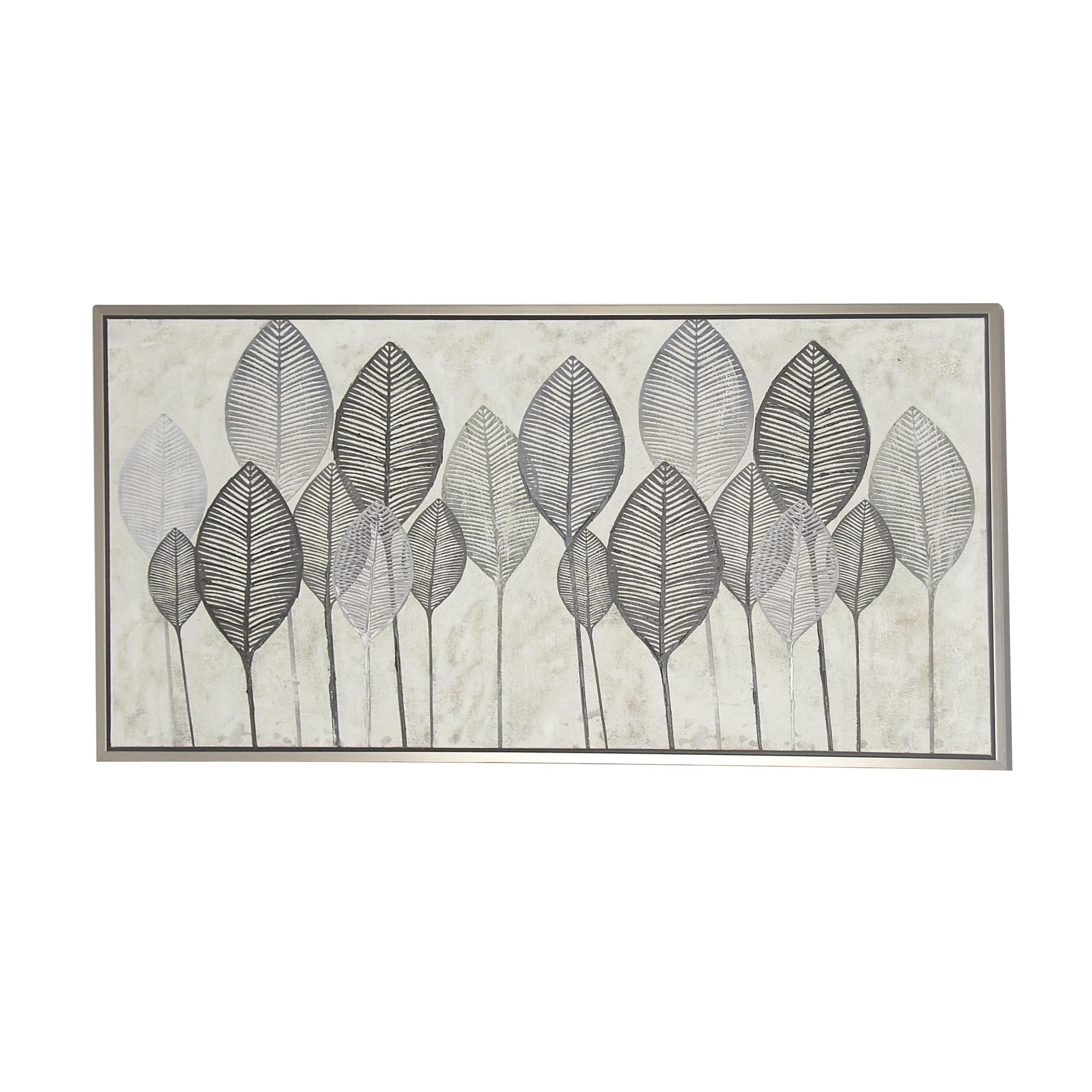 55" x 27" Leaf Framed Wall Art with Silver Frame, by DecMode