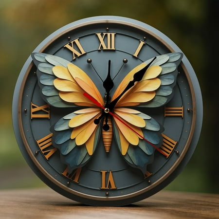 Wall Clock Decorative - Elegant Butterfly Art Print 2D Vintage Wall Clocks Battery Operated Silent Non-Ticking for Bedroom, Living Room, Kitchen, Office, Classroom, 10 Inch