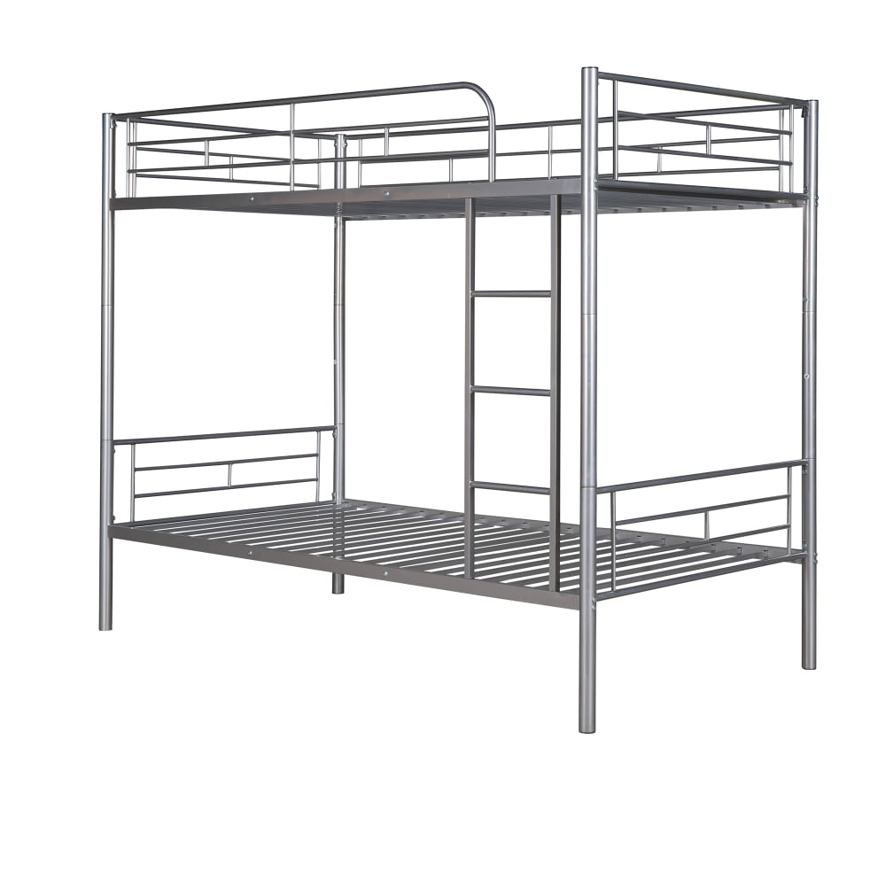 Clipeyh Metal Twin over Twin Bunk Bed with Guardrail and Ladder, Silver