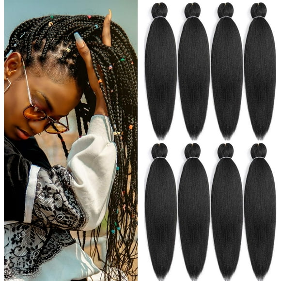 shiyou-Braiding Hair Braids Hair Extensions 26 Inch Pre Stretched Braiding Hair Black Braiding Hair 8pcs Hair Extensions for Women Braids (26", 1B Black)