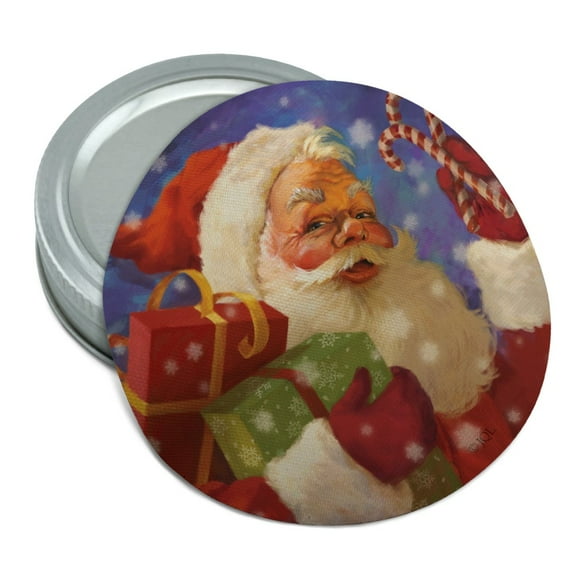 Christmas Holiday Santa Presents Candy Canes Round Rubber Non-Slip Jar Gripper Lid Opener