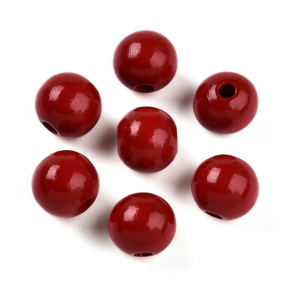 Painted Natural Wood Beads Round Dark Red 16mm Hole: 4mm