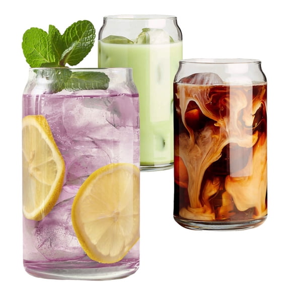 SHUVAR BAZAR Can Shaped Beer Glass Cups 16 oz - Drinking Glasses 6 pc Set with Pourers - Classic Can Tumbler Glasses