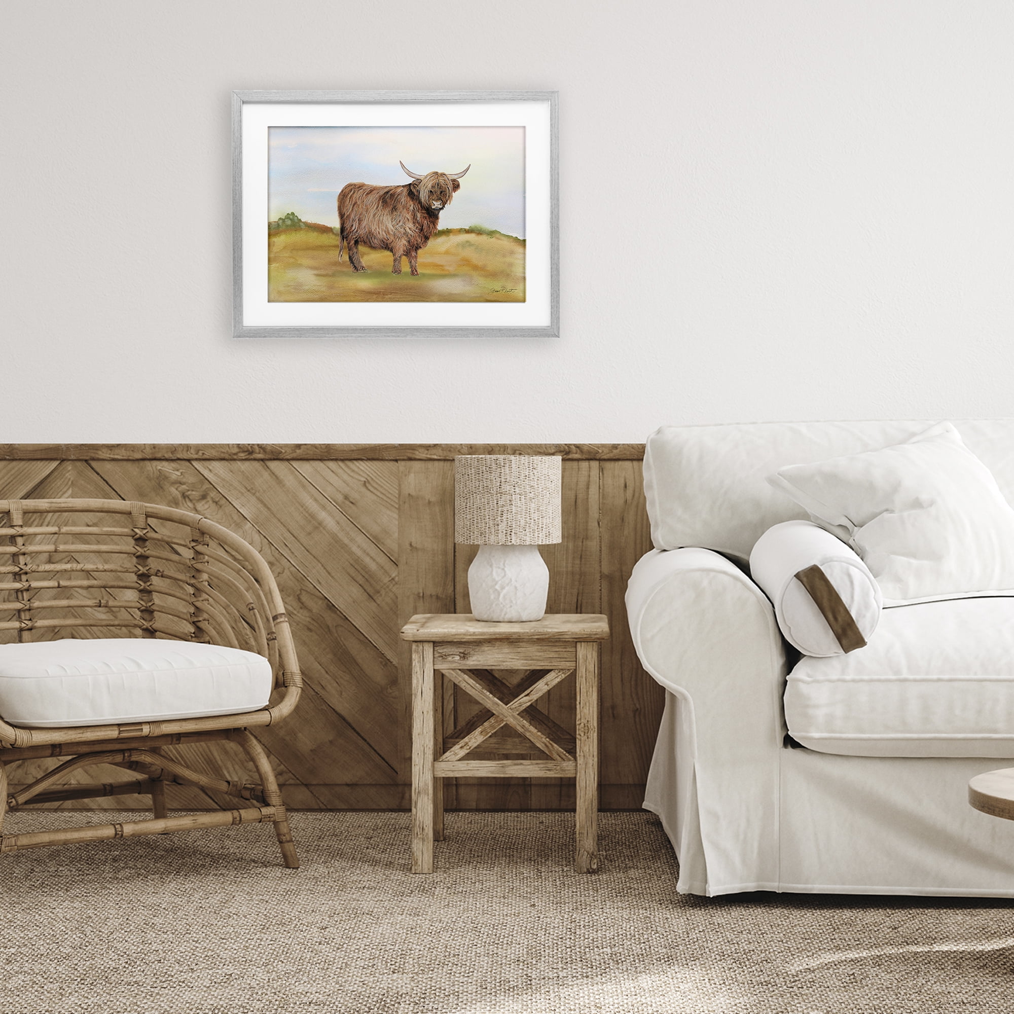 Farm Animal In Pasture Gray Framed Print Under Glass, design by Jean Plout