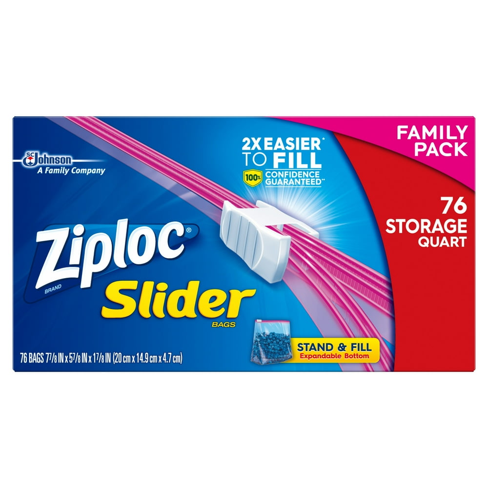 Ziploc Slider Storage Bags, Quart, 76 ct