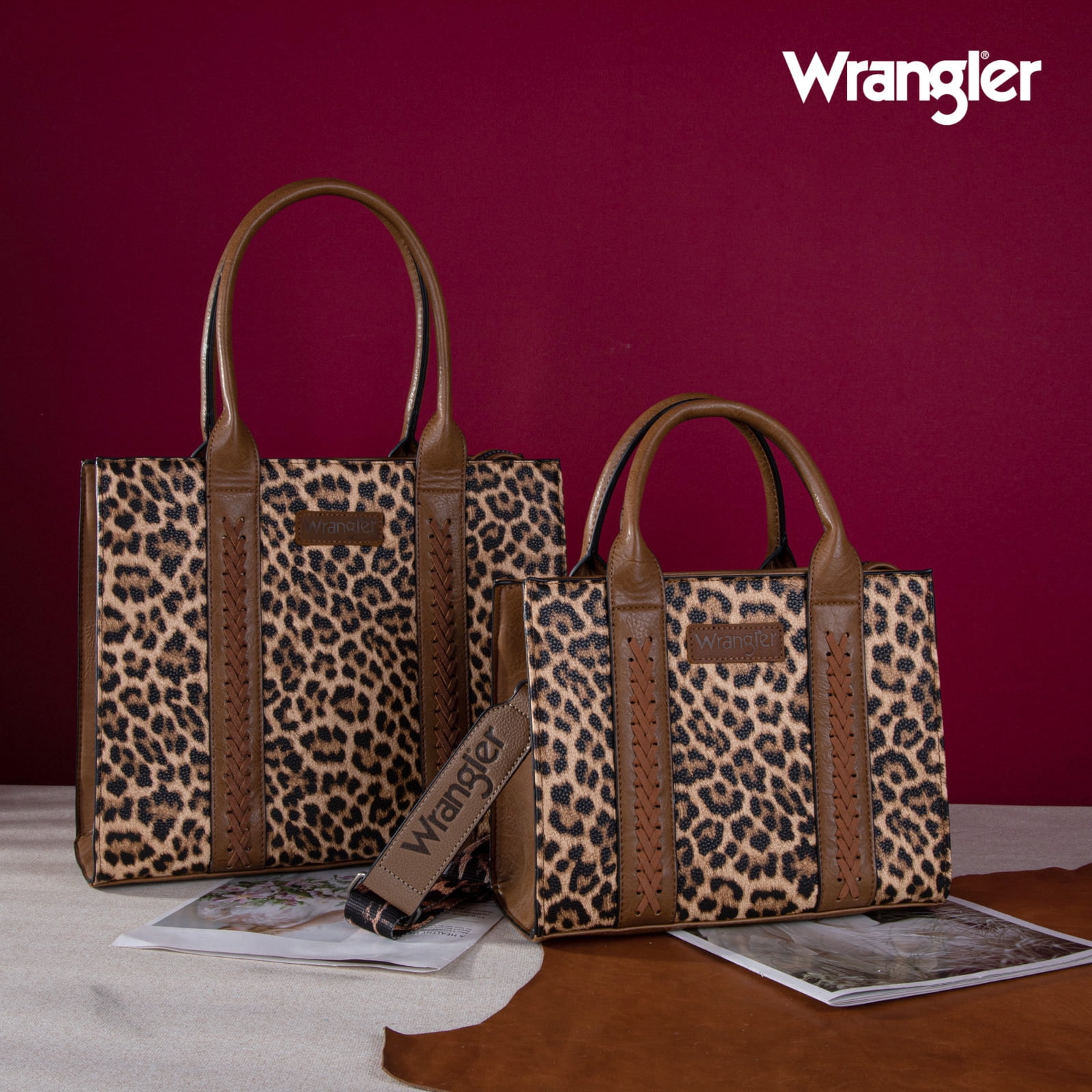 Wrangler Medium Tote Bag for Women Designer Satchel Handbags Top-handle Purses with Strap, Leopard-Leopard