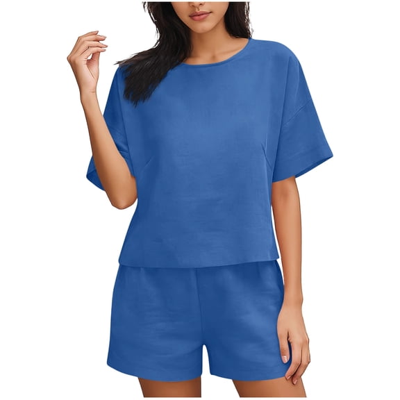 Two Piece Short Sets for Women Casual Summer Outfits Fashion Women's Casual Solid Short Sleeve Pocket Short Pants Ladies Pants Set
