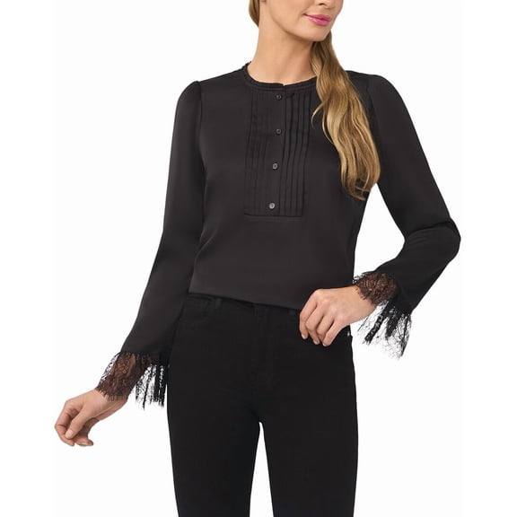 CeCe womens  Button Down Blouse, XL, Black
