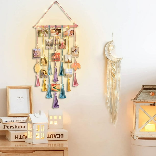 HOMECOR Regalos para niñas adolescentes, exhibición de fotos colgantes y atrapasueños de luna, ideas de regalos de Navidad para niñas adolescentes de 10 11 12 13 14 años, decoración de pared de macram