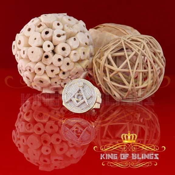 King Of Bling's 0.25ct Real Diamond Round Yellow Silver Men's Adjustable Ring from SZ 11.5 to 13.5