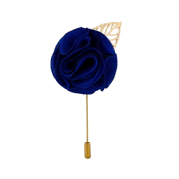 Knighthood Men's Handmade Royal Blue Flower Ball with Gold Leaf Lapel Pin/Brooch Blue