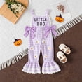 thumbnail image 2 of Baby Girl Halloween Outfit Toddler Overalls Pumpkin/Ghost Embroidery Romper Flared Suspender Pants for Girls, 2 of 7