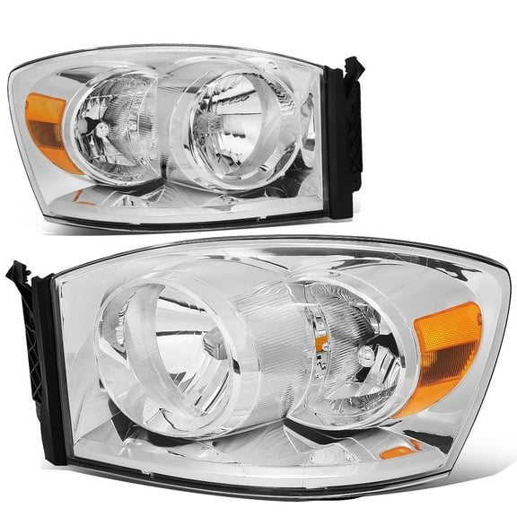 DNA Motoring For 2006-2009 Dodge Ram 1500 2500 3500 Chrome Amber Headlight Lamps Pair