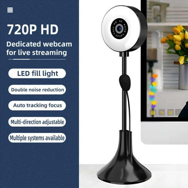 CNKOO 4K Webcam with Microphone Web Cameras with Light Desktop Streaming USB Face Web Cam with Bracket for Facebook YouTube Skype TV PC
