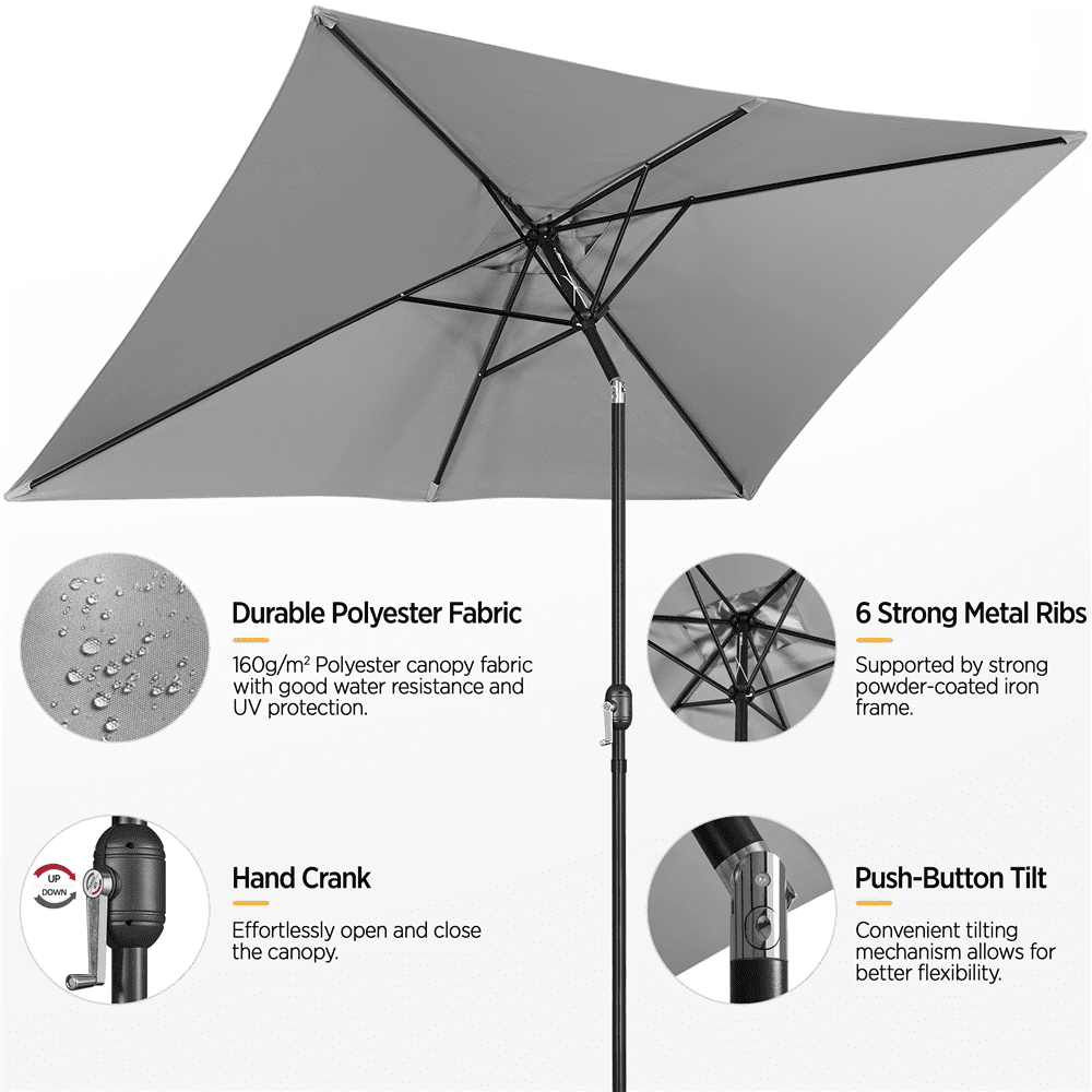 Renwick Outdoor Rectangular Patio Umbrella with Adjustable Canopy, Gray