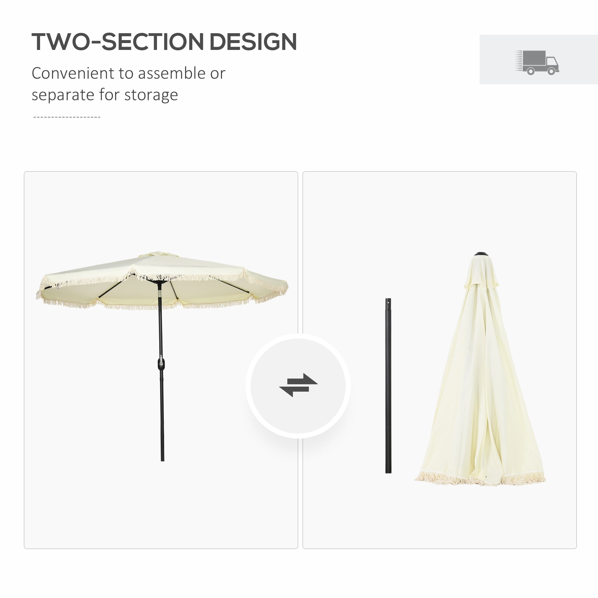 Outsunny 9ft Patio Umbrella with Tilt, Ruffled Outdoor Umbrella, Cream