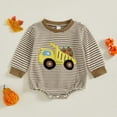 thumbnail image 5 of Huowey Toddler Boys Girls Halloween Clothes One Piece Baby Pumpkin Car Cute Print Long Sleeve Romper Bodysuit Outfits Dress Up Set,Brown,6-9 Months, 5 of 8
