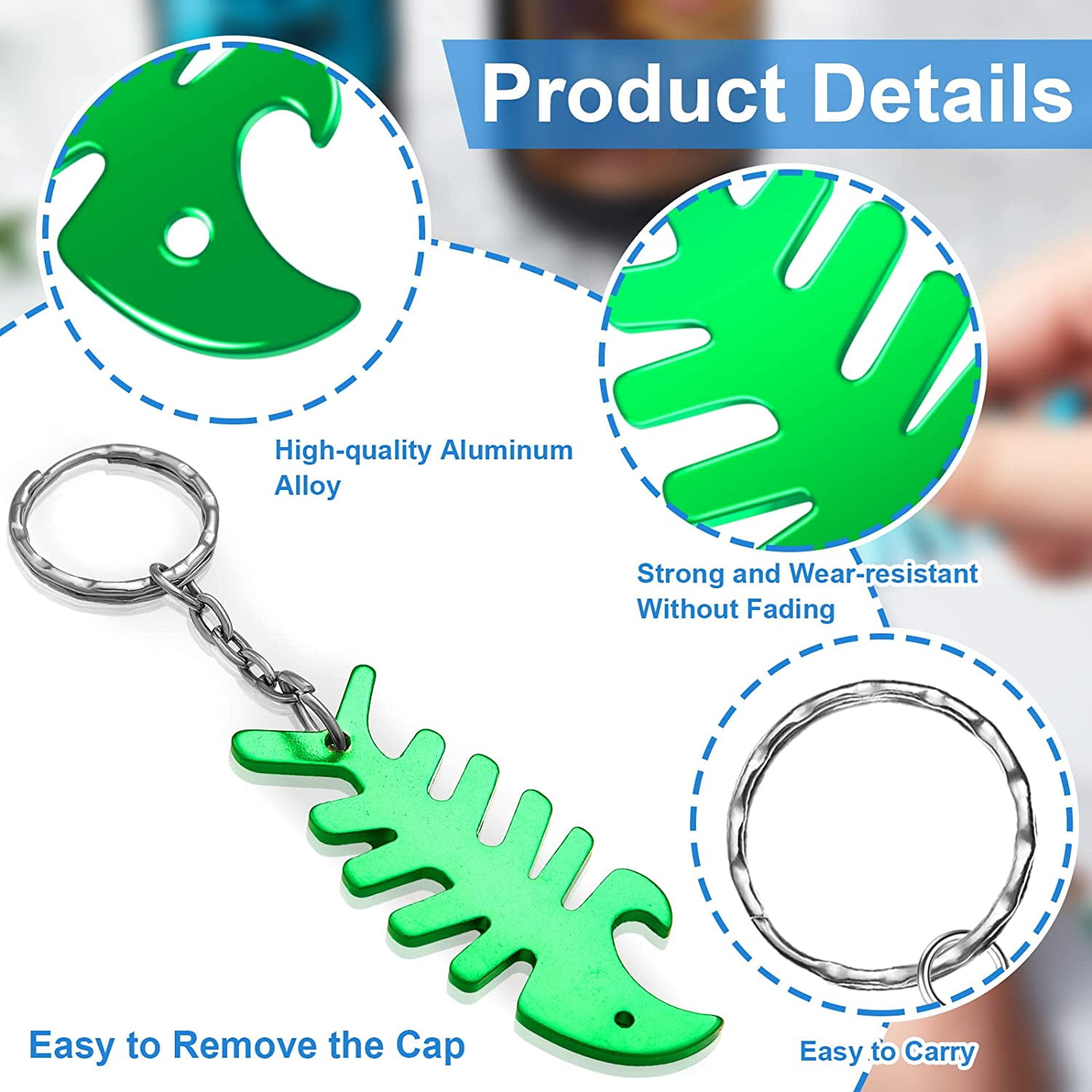 MKEUDQ-Fish Bone Keychain Fish Charm Keychain Key Ring Accessories First Birthday Party Favors Bottle Opener for Men Women Gadgets Party Favors, 6 Random Colors, 2.6 x 1.1 Inches