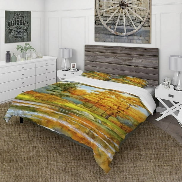 Designart 'Bosque Otoñal Junto al Lago I' Juego de Funda Nórdica Casa del Lago