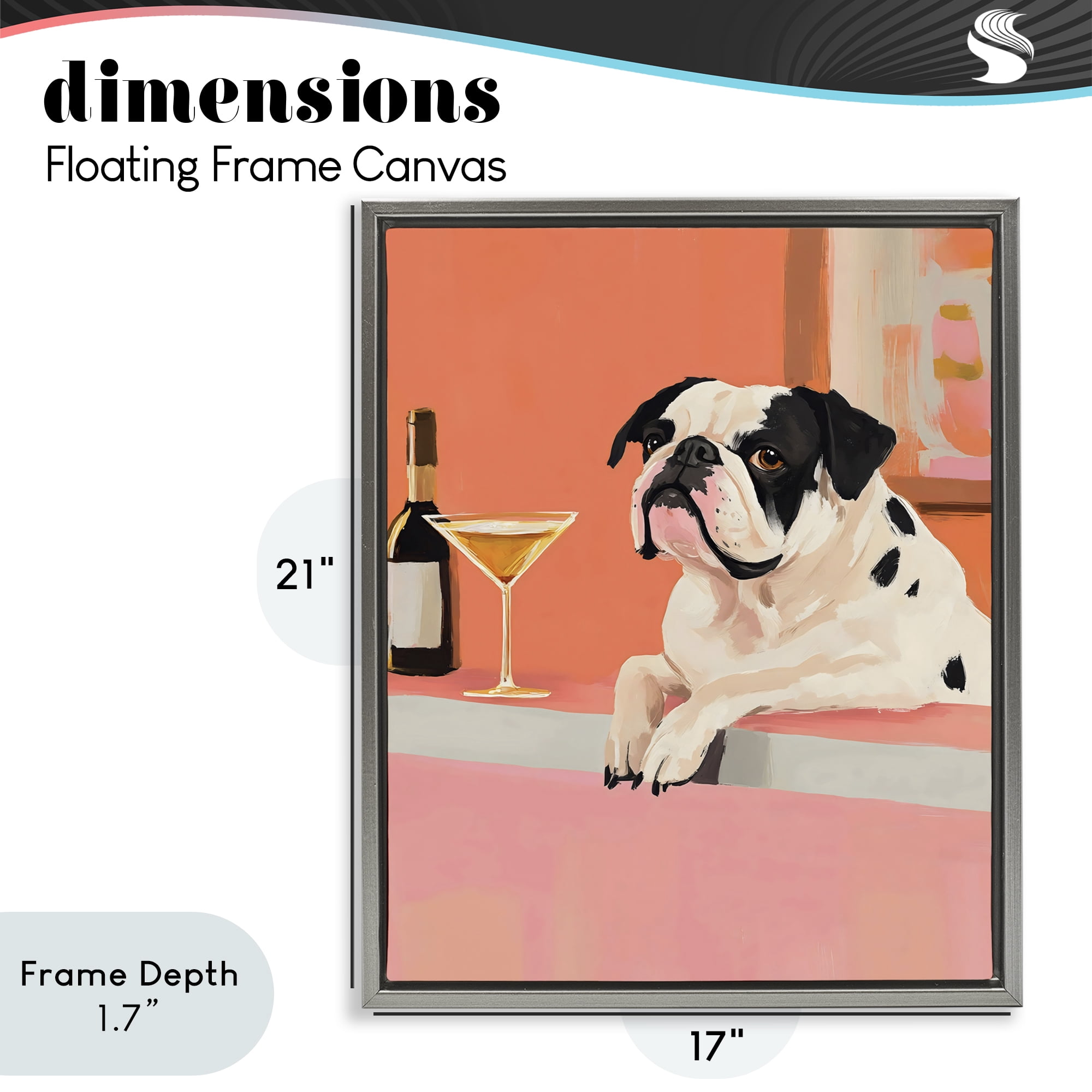 Stupell Industries Bulldog at Martini Lounge Gray Framed Floater Canvas Wall Art, design by The Prints Vibe