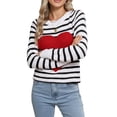 thumbnail image 2 of Suéter de Mujer con Estampado de Corazones, Larga, Cuello Redondo, Tejido de Punto Acanalado, Estilo Casual. y Negro S, 2 of 8