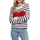 thumbnail image 2 of Suéter de Mujer con Estampado de Corazones, Larga, Cuello Redondo, Tejido de Punto Acanalado, Estilo Casual. y Negro XL, 2 of 8