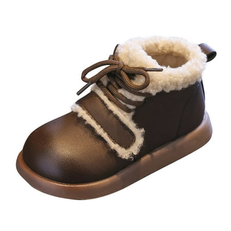 NOKIO Thick-Soled Small Leather Shoes Big Kids Girls Autumn and Winter Velvet Loafers one-Pedal Lazy Shoes Warm Shoes Fashion Big Kids Winter Water Proof Flat Keep Warm Snow Boots Comfortable Shoes