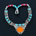 thumbnail image 2 of Coral Turquoise Handmade 925 Sterling Silver Tibetan Nepali Necklace 18" VJ 6940, 2 of 5