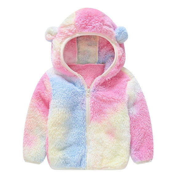 GYRATEDREAM Toddler Baby Kids Winter Fleece Sweater Coats Boys Girls Bear Ear Windproof Warm Hooded Jacket Outerwear Children Velvet Lined Zipper Outfit for 1-6 Years