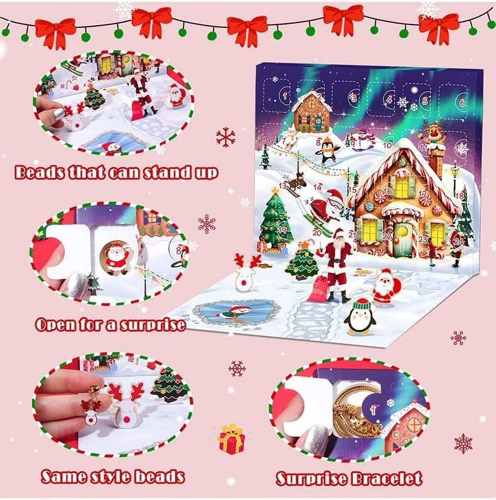 24 Days Christmas Advent Calendar Jewelry Making Kit, DIY Craft Set with Charms, Beads, Bracelet for Kids, Teens, Women