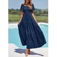 thumbnail image 4 of PRETTYGARDEN Womens Summer Puff Short Sleeve Maxi Dress Square Neck Smocked Tiered Ruffle A Line Long Flowy Beach Dresses, 4 of 8