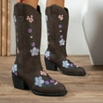 thumbnail image 4 of Fall Flower Wide Calf Cowboy Boots for Women 2025 Winter Vintage Floral Embroidered Mid Heel Cowgirl Dress Booties, 4 of 6