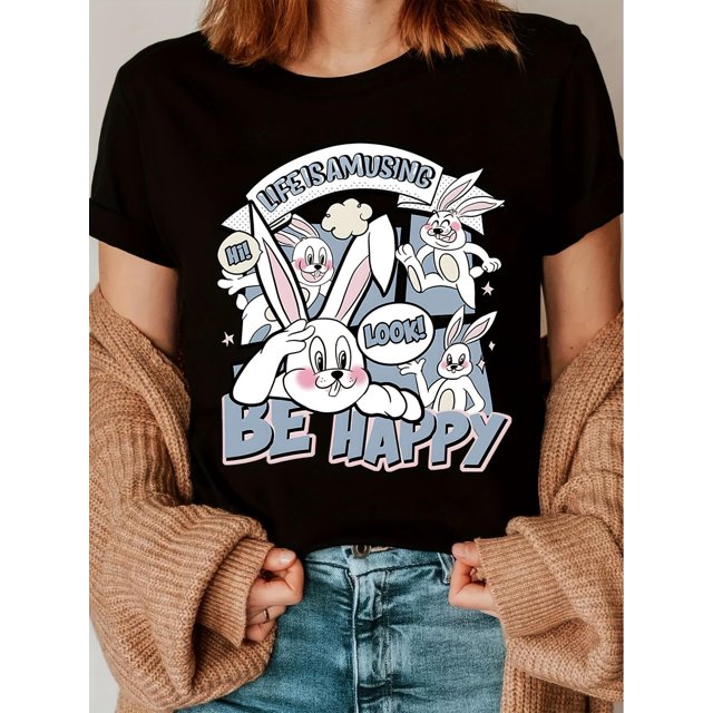 Women's Vintage-Inspired Geometric Print T-Shirt - Casual Crew Neck, Short Sleeve, 100% Polyester, Machine Washable - Perfect for Summer