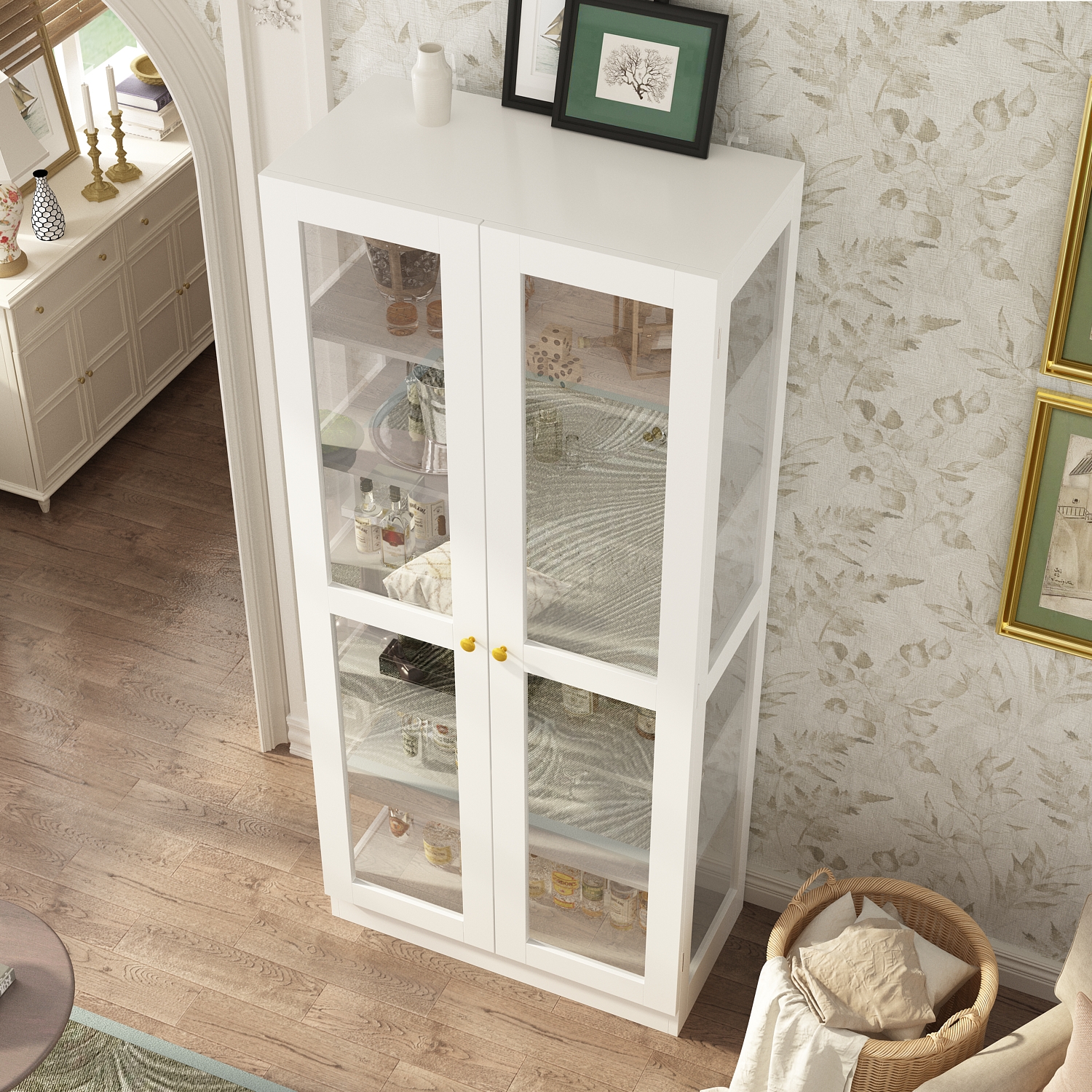 MONSLIPA Display Curio Cabinet with Tempered Glass Door, 6 Shelves - White